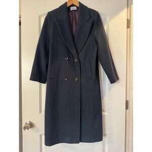 Vintage 100% Wool Navy Blue Ankle Length Overcoat